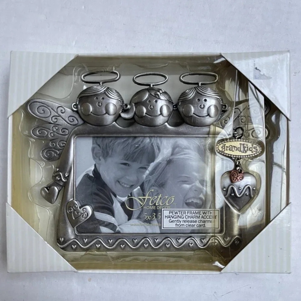 Fetco Grandkids Picture Frame Little Angels Hanging Charms Pewter 3.5 x 5 Photo